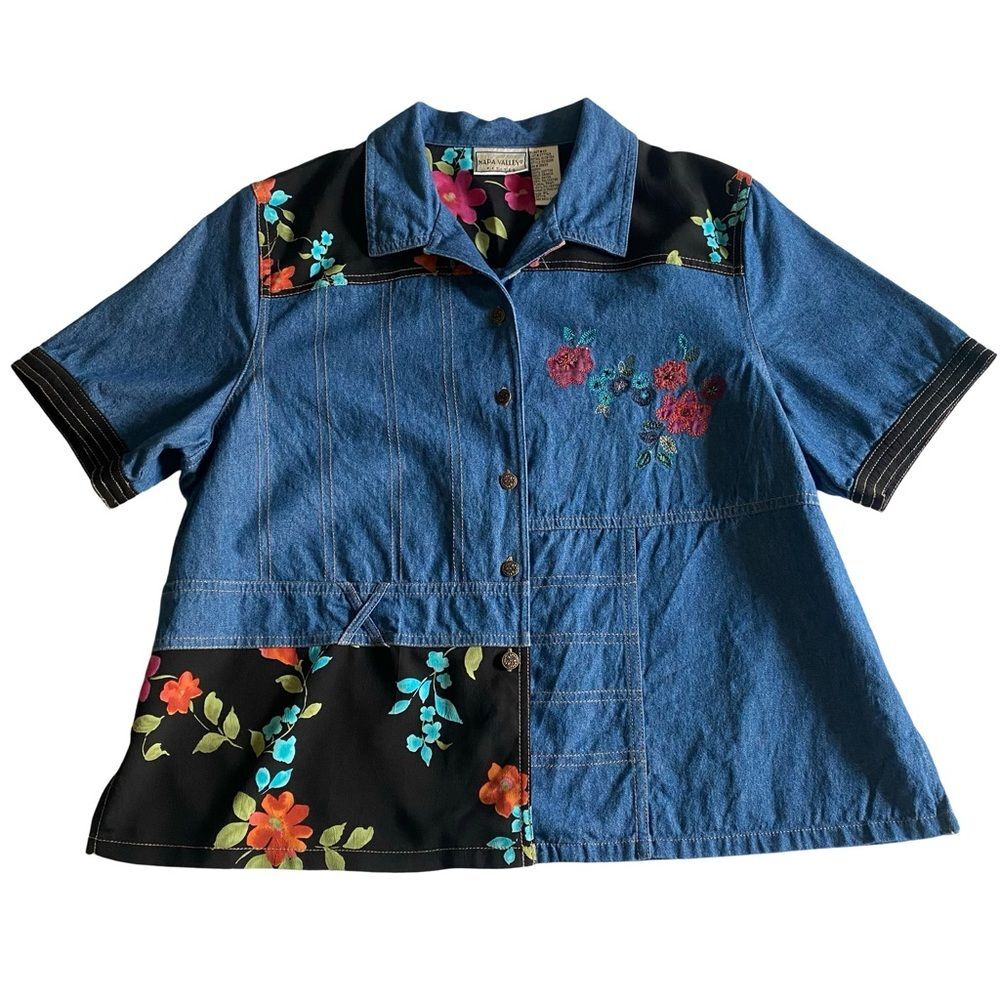 Vintage 90s Napa Valley Petites Floral Patchwork Shirt